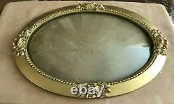 Bubble Glass curved antique picture frame convex 22 gold tone oval wood wall