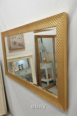 Casa Gold Wall Mirror Chunky Wood Frame Mosaic Design Bevelled 106x76cm 42x30
