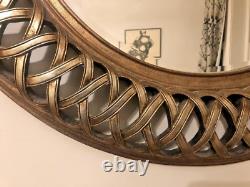 Celtic Style Mid Century Vintage Round Wall Mirror In Antique Gold Frame