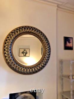 Celtic Style Mid Century Vintage Round Wall Mirror In Antique Gold Frame