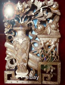 Chinese Carved Gilt Wood Wall Panel Lacquer Gilded Gold Warrior Shield Framed