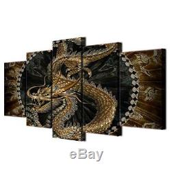 Chinese Golden Dragon Framed 5 Piece Canvas Wall Art Picture Painting Print Deco