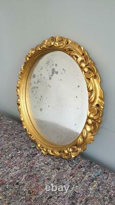 Circular Gilt Gold Framed Wall Mirror With Extensive Foxing on Glass Delightful