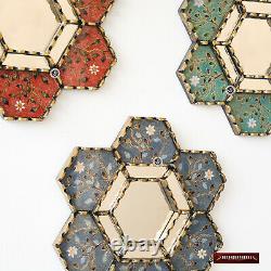 Collection Hexagon Wall Mirror 11.8 set of 3, Handpained glass mirror for wall