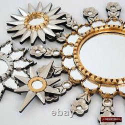 Collection Silver & Gold Sunburst Round Mirror set 4, Accent Sunburst Wall Mirro