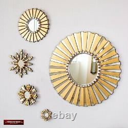 Collection gold wall round Mirror set 5, Accent golden Sunburst Wall Mirror set