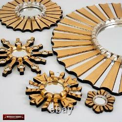 Collection gold wall round Mirror set 5, Accent golden Sunburst Wall Mirror set