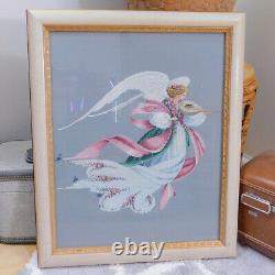 Complete Cross Stitch Lavender & Lace Beaded Angel Violin Gold Framed Wall Art