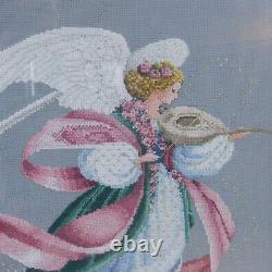 Complete Cross Stitch Lavender & Lace Beaded Angel Violin Gold Framed Wall Art