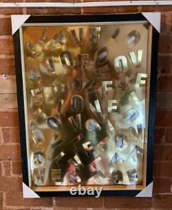 Contemporary Modern Wall Art Gold LOVE Letters Framed behind Glass