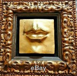 Contemporary Sculpture Wall FACE Art Lips, Ear, Nose Gold Signed by Artist MarCo