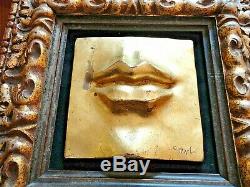 Contemporary Sculpture Wall FACE Art Lips, Ear, Nose Gold Signed by Artist MarCo