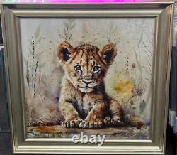 Cub sitting wall art with liquid art & champagne alpha frame decor picture