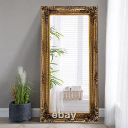 Decorative Carved Wall Mirror Gold 173x87cm Vintage Carved in Wood Frame Mirror