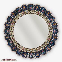 Decorative Cuzcaja Round Mirror 17.7- Reverse Painted glass Hanging Wall mirror