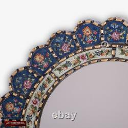 Decorative Cuzcaja Round Mirror 17.7- Reverse Painted glass Hanging Wall mirror