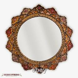 Decorative Round Mirror 23.6, Peruvian Painting on glass, Wall Accent Mirrors
