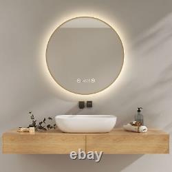 EMKE Round Led Bathroom Mirror Lights With Gold Frame Clock Demister Pad? 60 cm