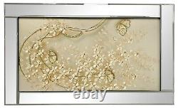 EXTRA LARGE Wall Picture Mirrored Frame Gold Flowers & Butterflies Glitter Art