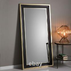Edmonton Black Frame Gold Edge Full Length Leaner Mirror Wall Hung 156cm X 79cm
