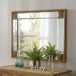Elegance Distressed Gold Ornate Overmantle Rectangle Wall Mirror 123cm x 99cm