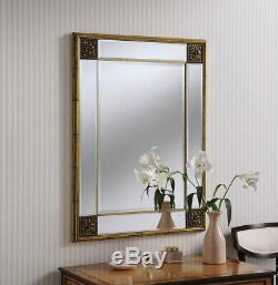 Elegance Gold Frame Distressed Overmantle Rectangle Wall Mirror 113cm x 83cm
