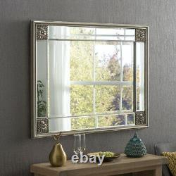Elegance Silver Frame Distressed Overmantle Rectangle Wall Mirror 113cm x 83cm