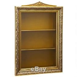 Elegant Gold Hardwood Framed Glass Door Jeweler Style Display Wall Curio Cabinet