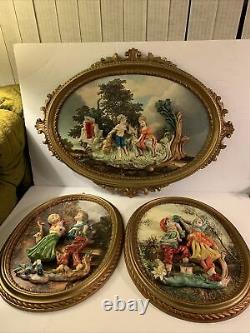 Empire 3D Italian Resin figurines wall Hanging art framed 3 Pieces Vintage