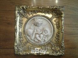 Enrico Braga Marble Relief Wall Plaque In Gilded Gesso 11 1/2 X 11 1/2 Frame