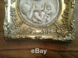 Enrico Braga Marble Relief Wall Plaque In Gilded Gesso 11 1/2 X 11 1/2 Frame