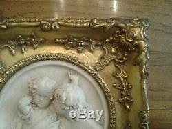 Enrico Braga Marble Relief Wall Plaque In Gilded Gesso Frame 11 1/2 X 11 1/2