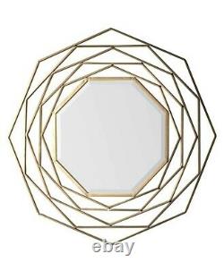 Estella Round Geometric Unique Design Gold Wall Overmantle Metal Mirror 36