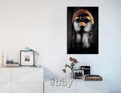 Ethnic African black woman face Golden lips canvas or poster print Afrocentric