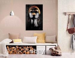 Ethnic African black woman face Golden lips canvas or poster print Afrocentric