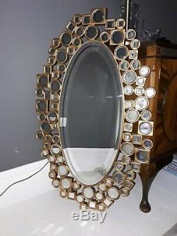 Exceptional Unique Large Gold Gilt Modern Oval Wall Mirror