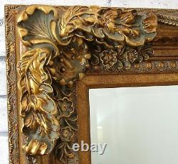 Extra-Large Louis Ornate Carved French Wall Leaner Mirror Gold 70.25 x 46