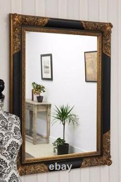 Extra Large Wall Mirror Black Gold Wood Frame Vintage Antique 3Ft8x2Ft8 112x81cm