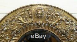 Eye-catching Antique Renaissance Style Round Wall Mirror Repousse Brass Frame