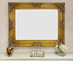 FRENCH BAROQUE ANTIQUE GOLD WALL MIRROR Wide Decorative Frame 95 x 75 x10cm