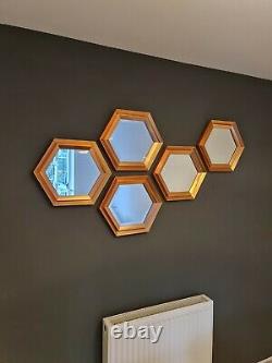 Fawkner Set of 5 Hexagonal Ridge Frame Copper Accent Wall mirrors 40.5x35.5cm
