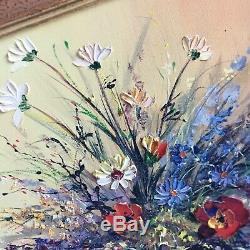 Floral Painting Wild Flowers Signed Lafoye Gold Frame 29 x 20 Vintage Wall Art