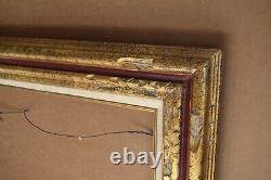 Frame 16 x 20 Vintage MCM Wood Frame Hand Carved Wall Frame Burgundy Frame