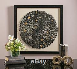Framed Black Gold Pegs Golf Tees Glass Covered Circular Textured Wall Art 35.5