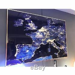 Framed Blue & Gold Europe City Lights Wall Art Satellite Map Image Picture