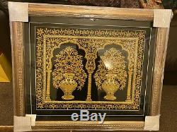 Framed Handmade Wall Hanging Jewelled CarpetArt, Kashmir Zari Gold & Gem Stones