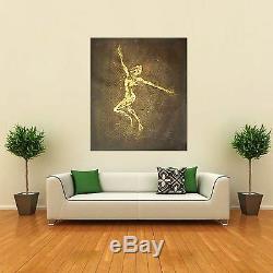 Framed Huge Abstract Painting Wall Art Modern Decor Hand Painted Golden Dancer