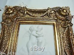 Framed Stone Wall Plaque 3D RESIN stone compound, Two Angels, GOLD FRAME