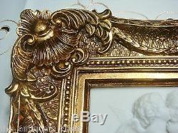 Framed Stone Wall Plaque 3D RESIN stone compound, Two Angels, GOLD FRAME