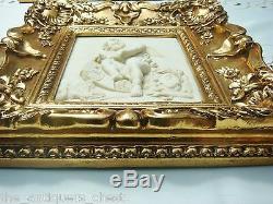 Framed Stone Wall Plaque 3D stone compound resin Angel with Lion golden frame